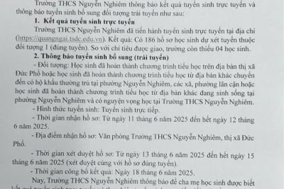 Thông báo kết quả tuyển sinh trực tuyến và thông báo tuyển sinh bổ sung đối tượng trái tuyến.