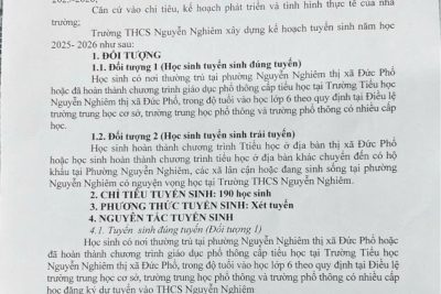 Kế hoạch tuyển sinh lớp 6 năm học 2025 – 2026