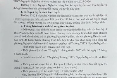 Thông báo kết quả tuyển sinh trực tuyến và thông báo tuyển sinh bổ sung đối tượng trái tuyến